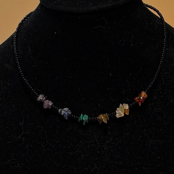 2/$20, Genuine Rainbow Multicolor Gemstone Beaded Short Choker Necklace - Picture 3 of 9